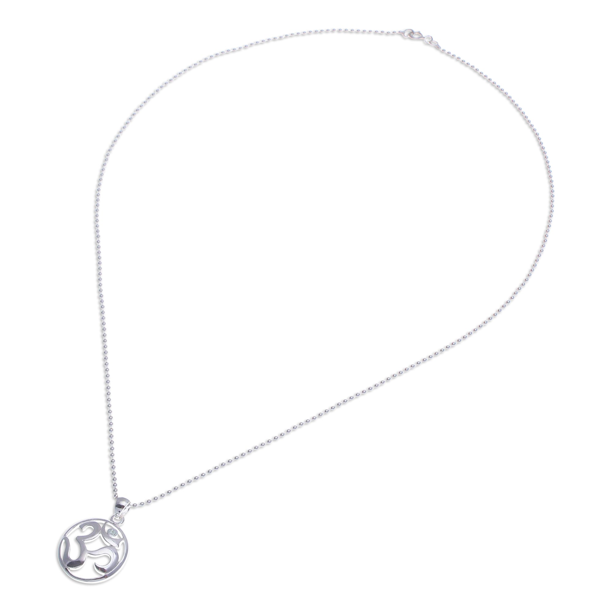 Polished Blue Topaz Round Om Pendant Necklace from Thailand - Om of Loyalty