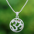 Polished Garnet Round Om Pendant Necklace from Thailand - Om of Passion