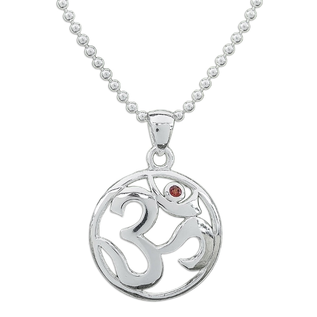 Polished Garnet Round Om Pendant Necklace from Thailand - Om of Passion