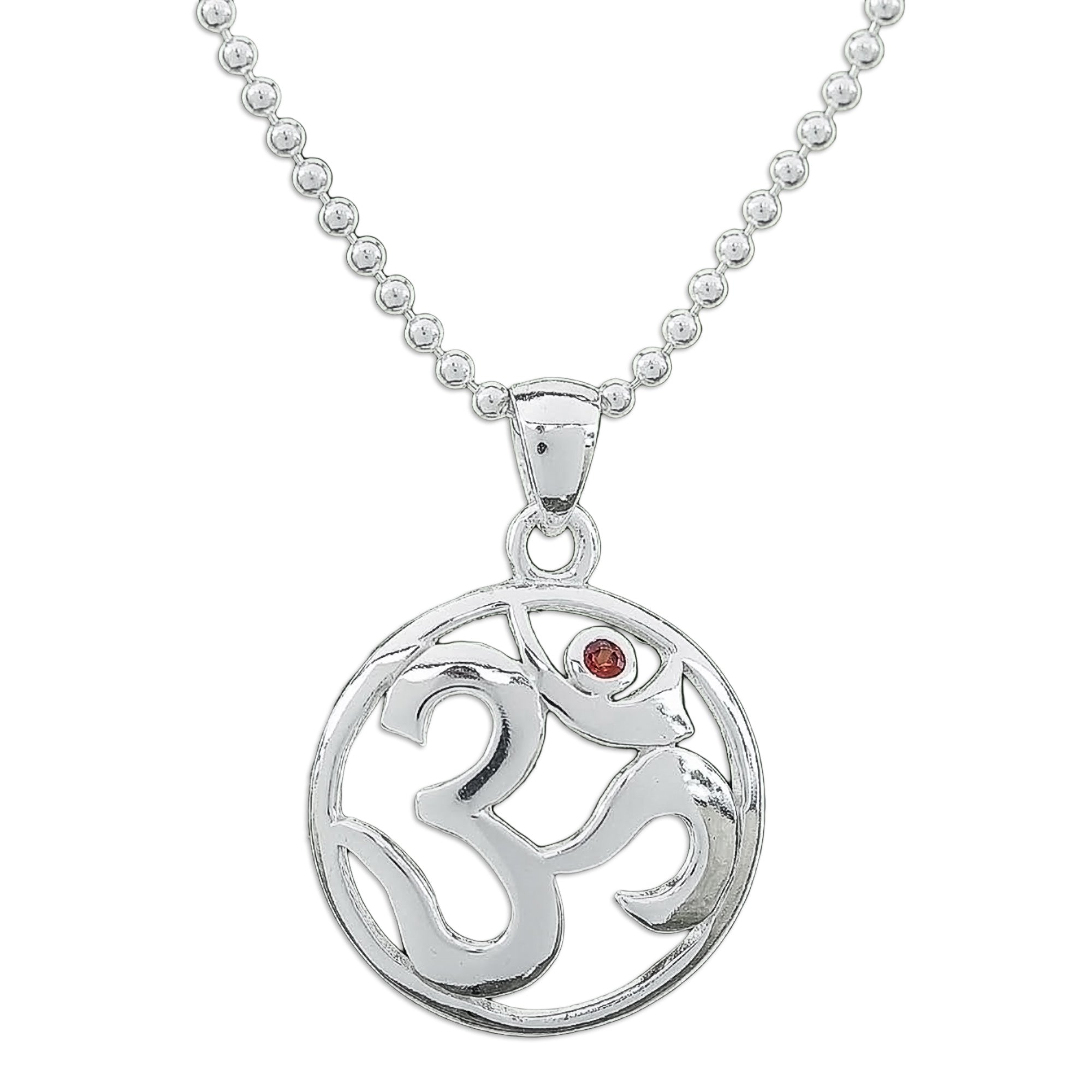 Polished Garnet Round Om Pendant Necklace from Thailand - Om of Passion