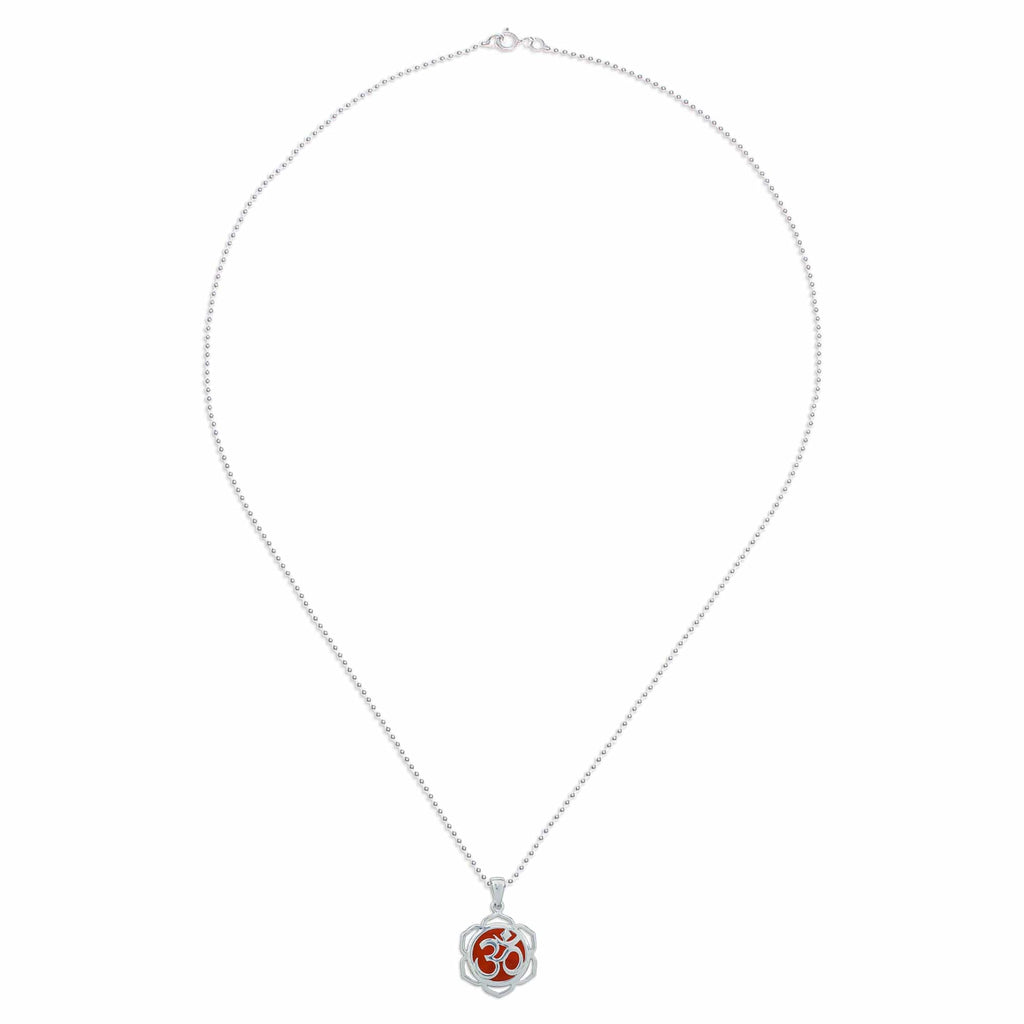 Floral Om-Themed Carnelian Pendant Necklace from Thailand - Sacred Fire Bloom
