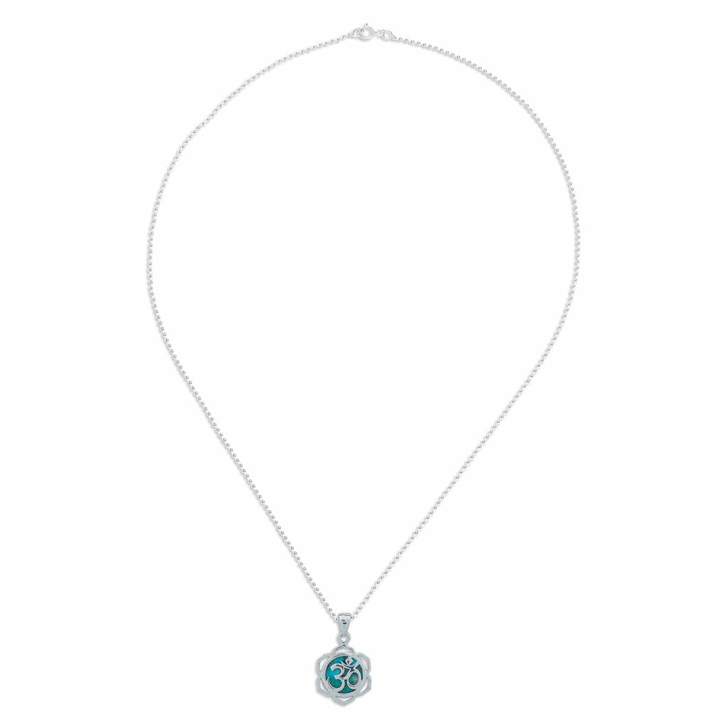 Floral Om-Themed Reconstituted Turquoise Pendant Necklace - Sacred Peace Bloom