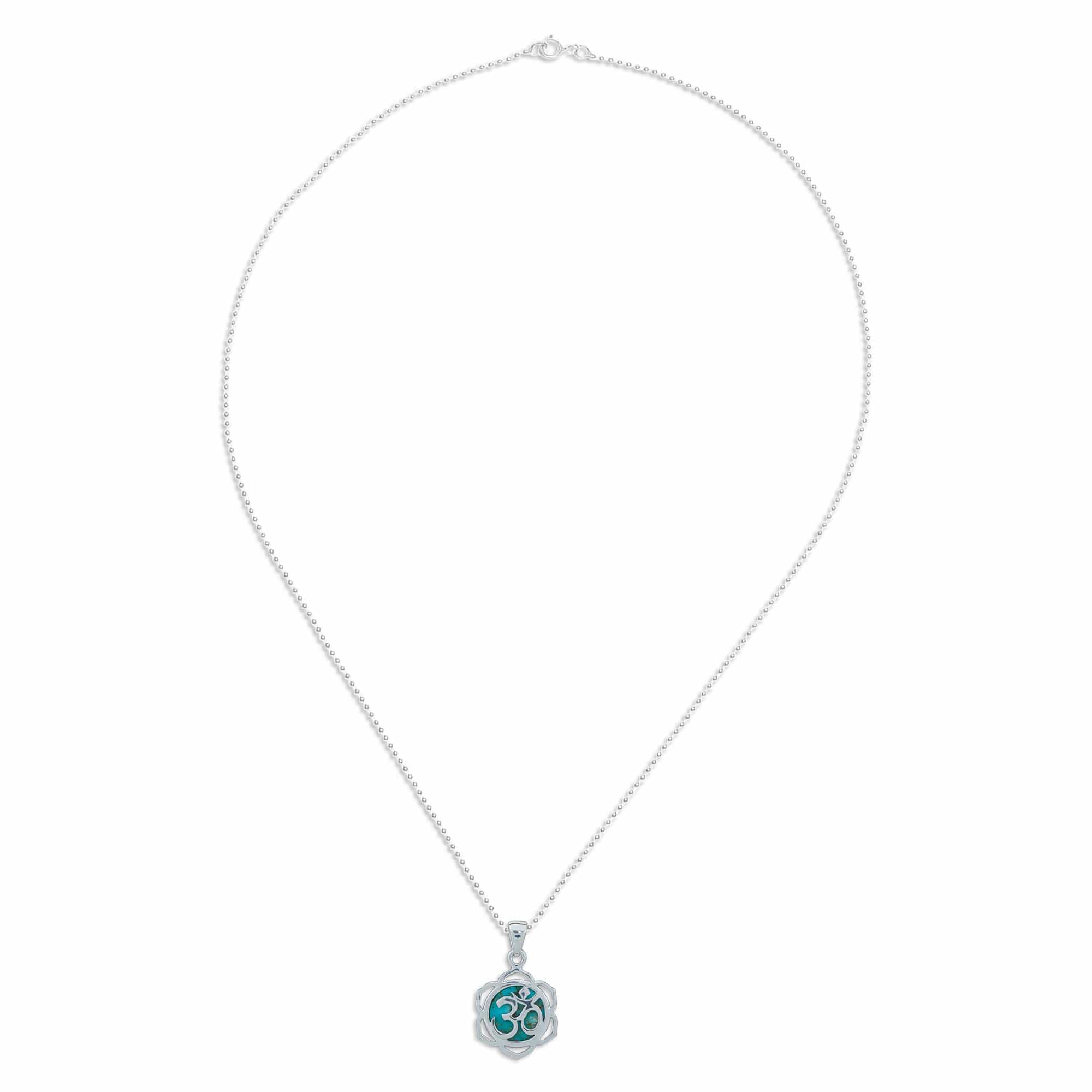 Floral Om-Themed Reconstituted Turquoise Pendant Necklace - Sacred Peace Bloom