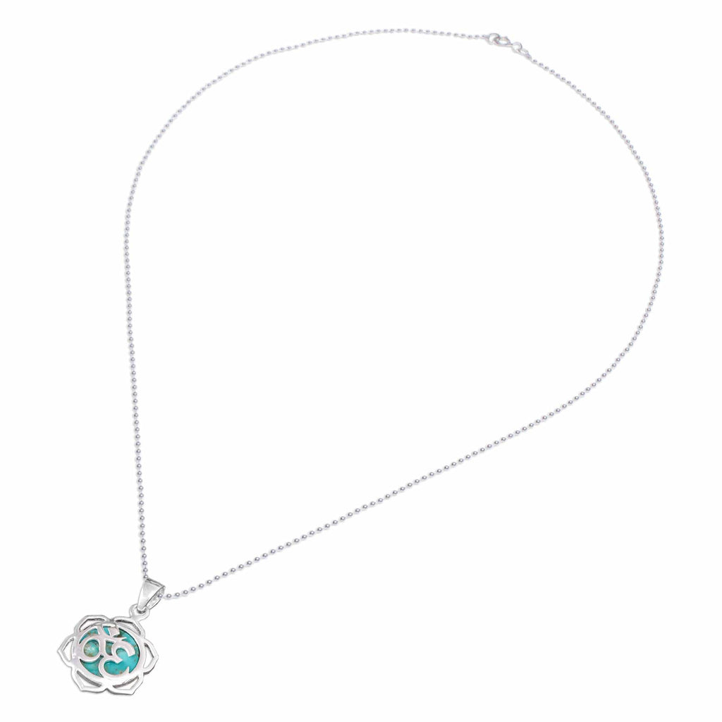 Floral Om-Themed Reconstituted Turquoise Pendant Necklace - Sacred Peace Bloom