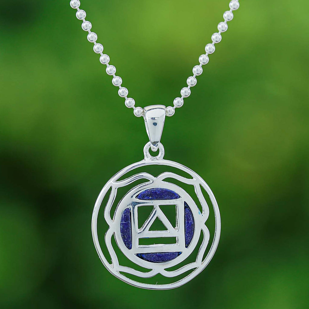 Inspirational Lotus-Themed Lapis Lazuli Pendant Necklace - Mind of Intellect
