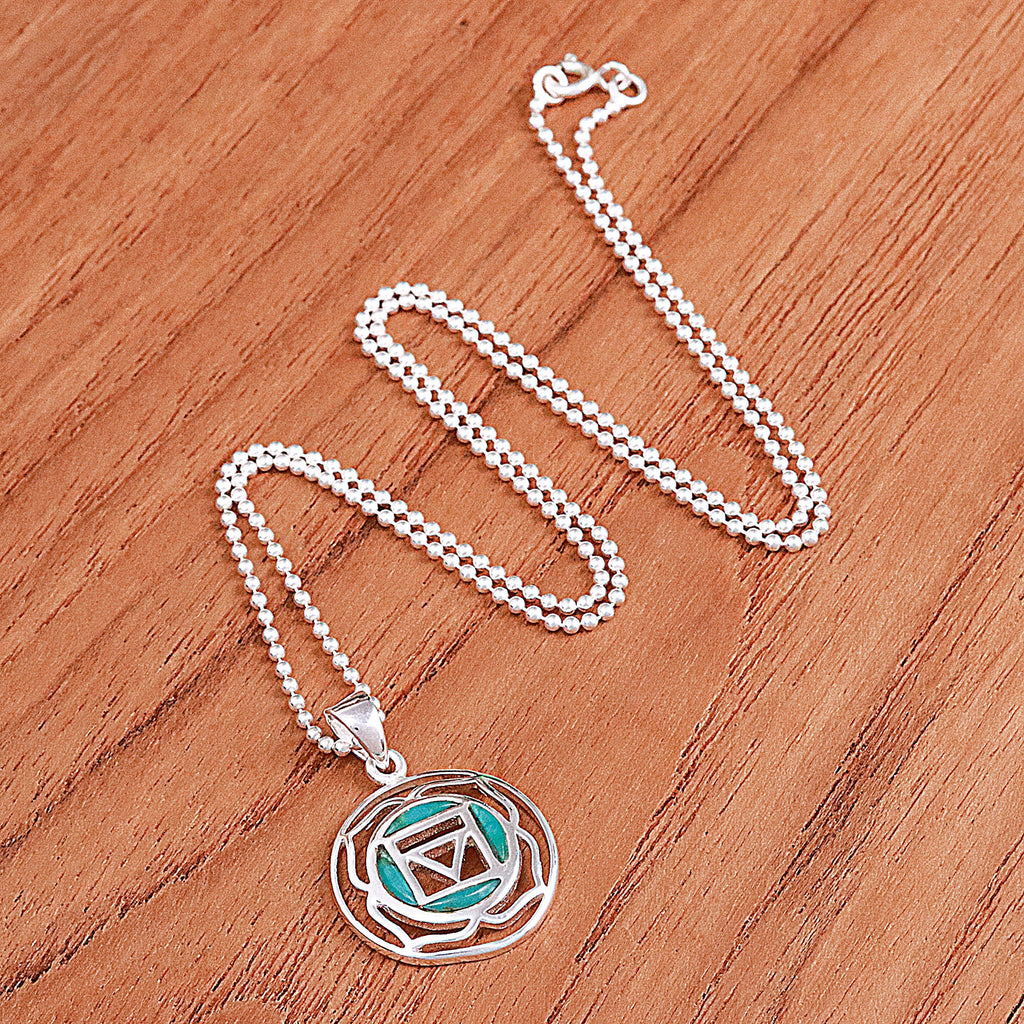 Inspirational Lotus-Themed Recon Turquoise Pendant Necklace - Mind in Peace