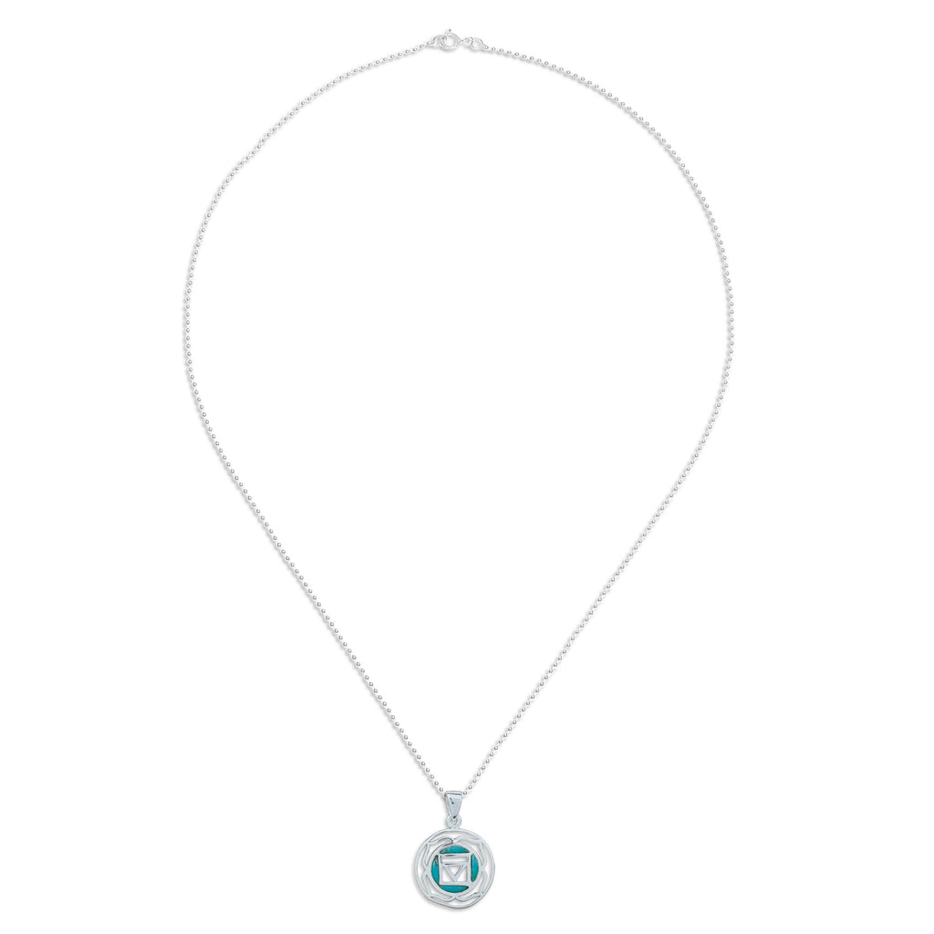 Inspirational Lotus-Themed Recon Turquoise Pendant Necklace - Mind in Peace