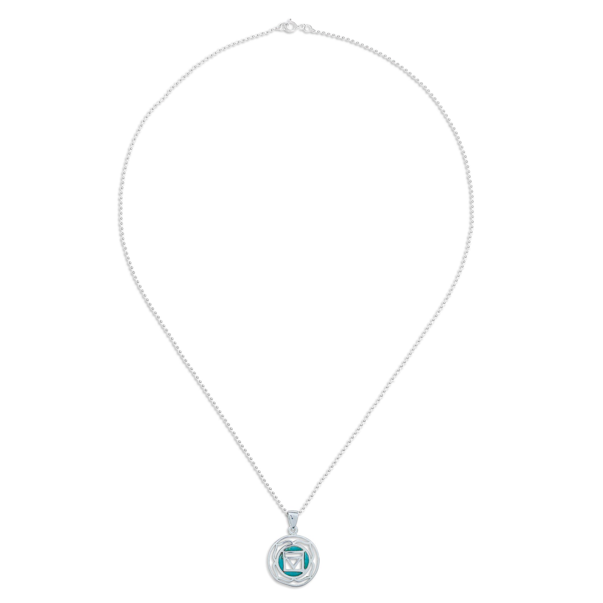 Inspirational Lotus-Themed Recon Turquoise Pendant Necklace - Mind in Peace