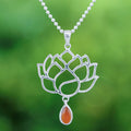 Openwork Carnelian Silver Chakra Floral Pendant Necklace - Orange Chakra Bloom
