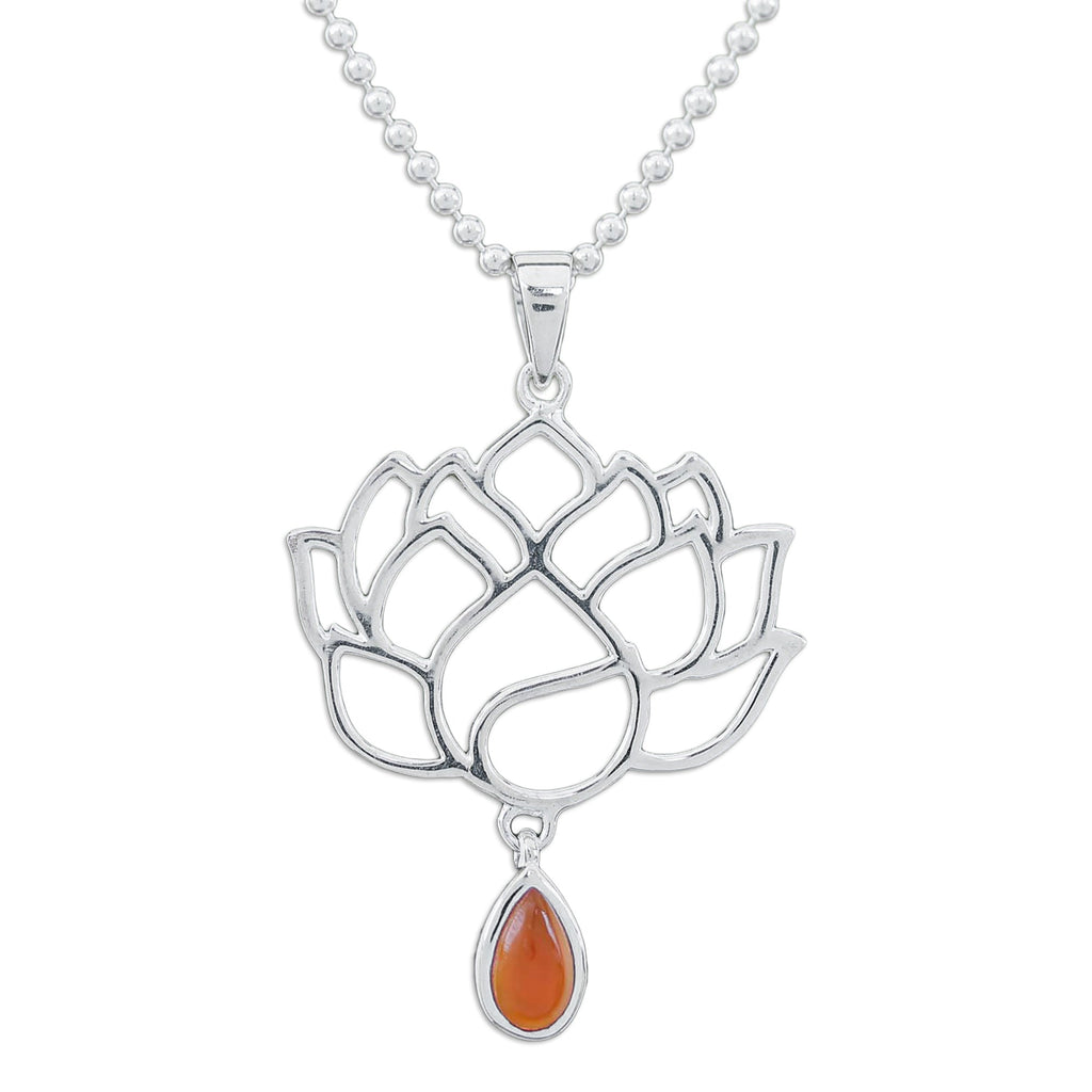 Openwork Carnelian Silver Chakra Floral Pendant Necklace - Orange Chakra Bloom