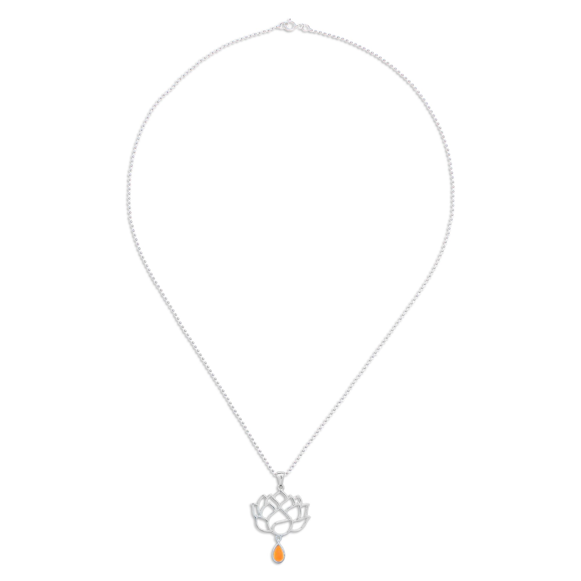 Openwork Carnelian Silver Chakra Floral Pendant Necklace - Orange Chakra Bloom