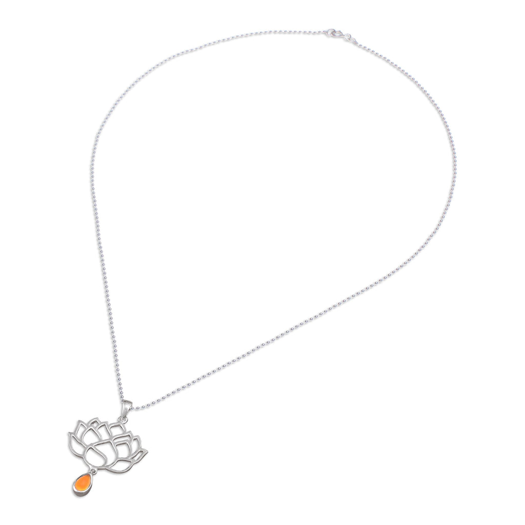 Openwork Carnelian Silver Chakra Floral Pendant Necklace - Orange Chakra Bloom