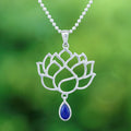 Lapis Lazuli Sterling Silver Chakra Floral Pendant Necklace - Blue Chakra Bloom