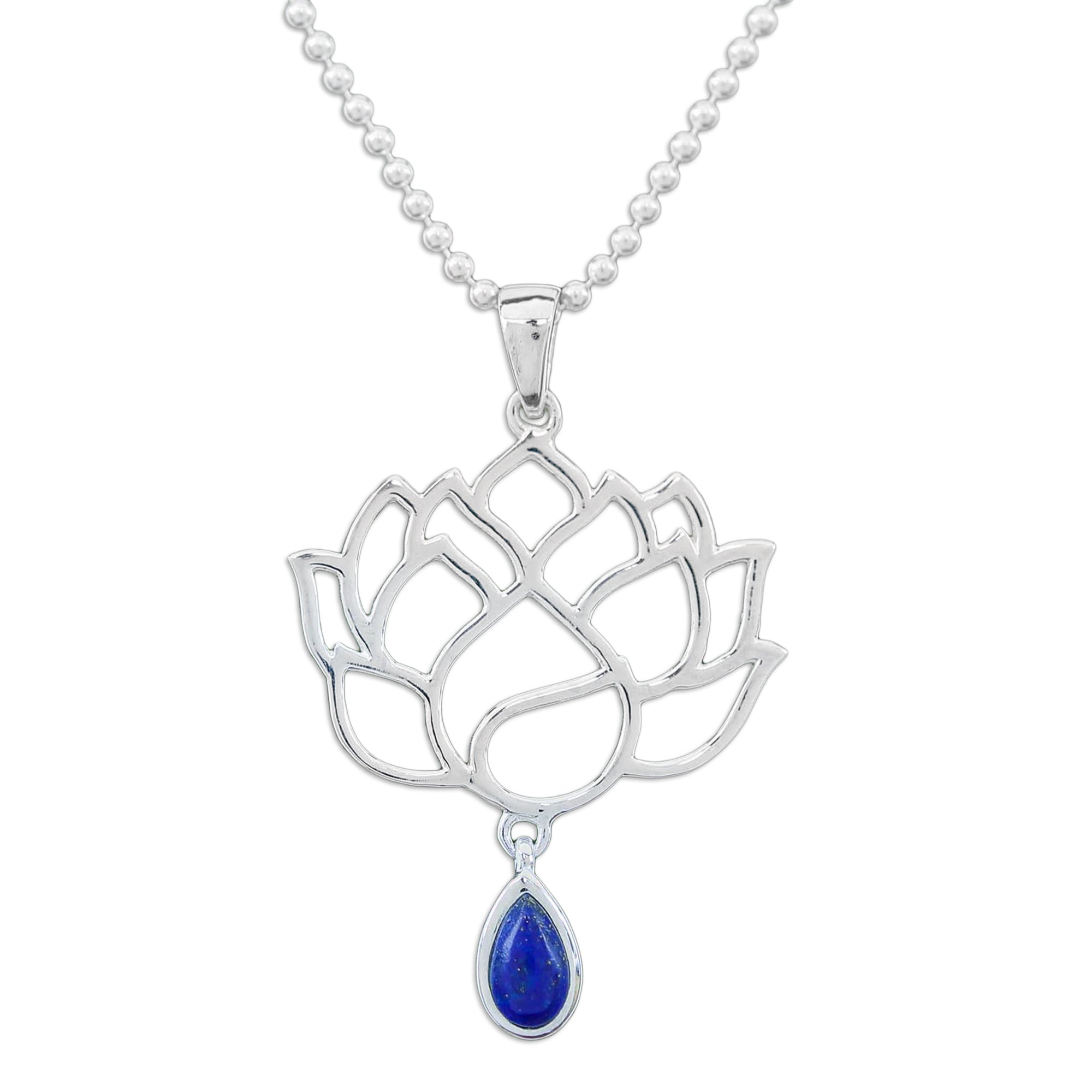 Lapis Lazuli Sterling Silver Chakra Floral Pendant Necklace - Blue Chakra Bloom