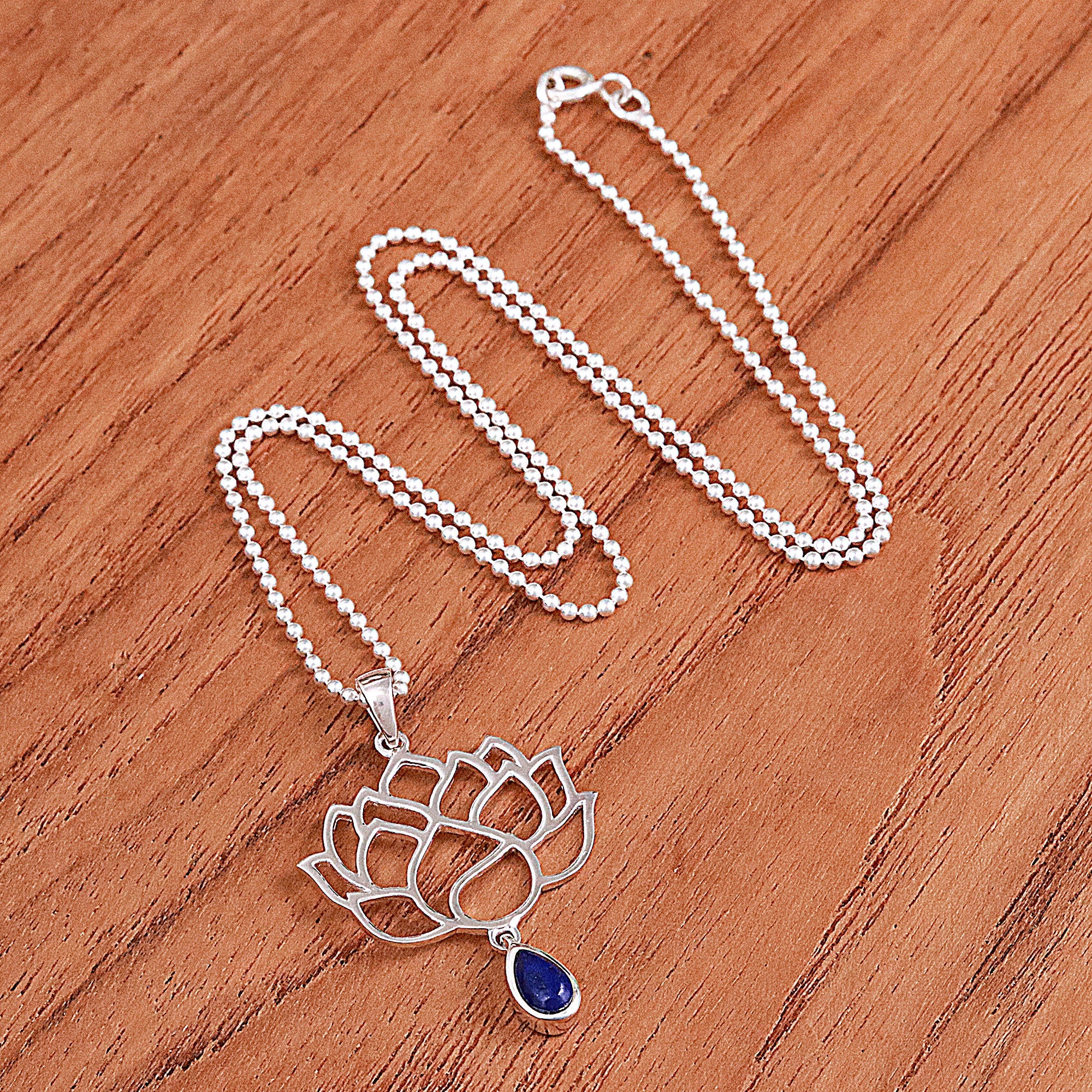 Lapis Lazuli Sterling Silver Chakra Floral Pendant Necklace - Blue Chakra Bloom