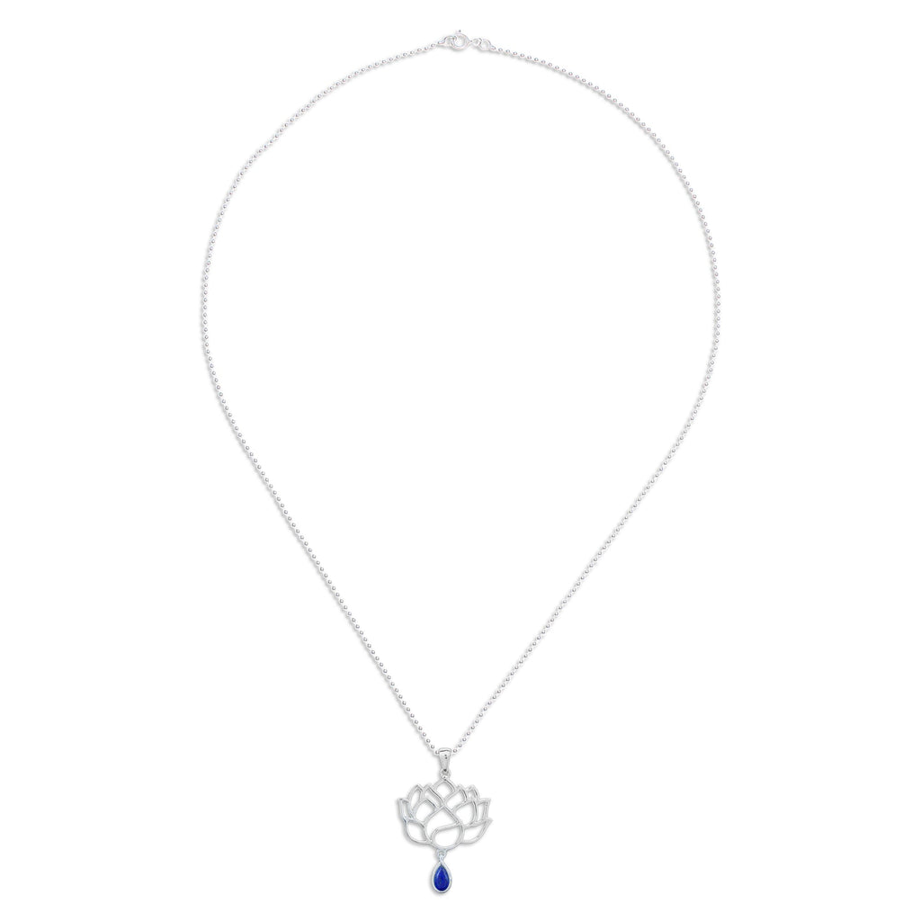 Lapis Lazuli Sterling Silver Chakra Floral Pendant Necklace - Blue Chakra Bloom