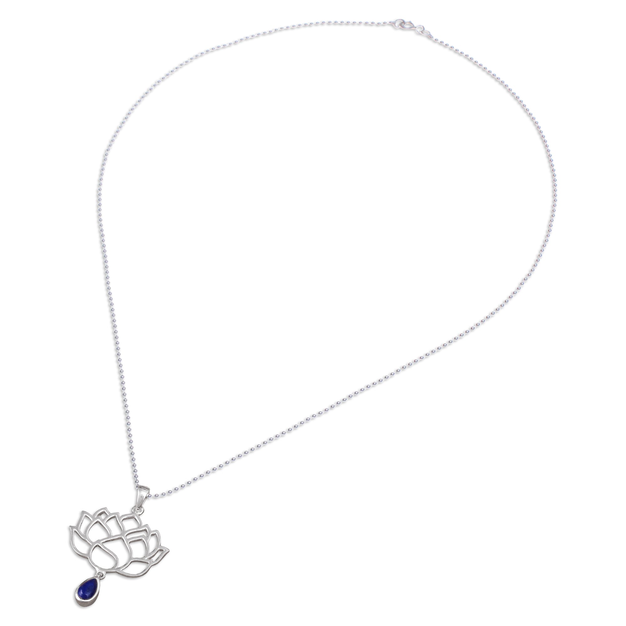 Lapis Lazuli Sterling Silver Chakra Floral Pendant Necklace - Blue Chakra Bloom