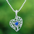 Lapis Lazuli Heart and Tree of Life-Themed Pendant Necklace - Blue Tree of Love