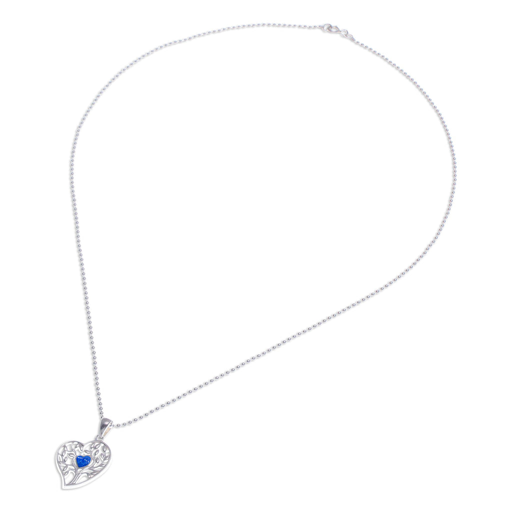 Lapis Lazuli Heart and Tree of Life-Themed Pendant Necklace - Blue Tree of Love
