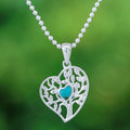 Reconstituted Turquoise Tree of Life Heart Pendant Necklace - Green Tree of Love