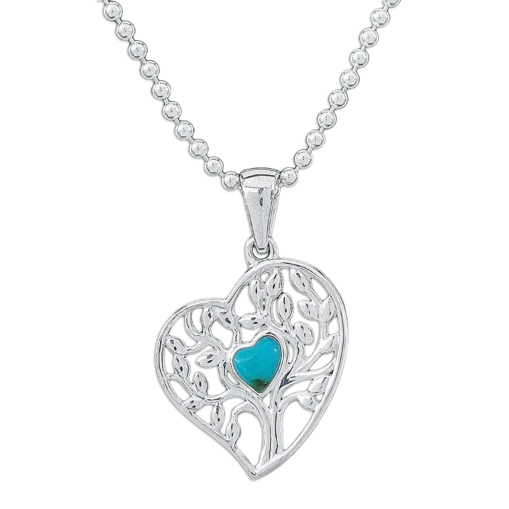Reconstituted Turquoise Tree of Life Heart Pendant Necklace - Green Tree of Love
