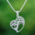 Garnet Silver Heart and Tree of Life-Themed Pendant Necklace - Fiery Heart Tree