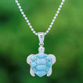 Larimar Sterling Silver Sea Turtle-Themed Pendant Necklace - Seaside Friend