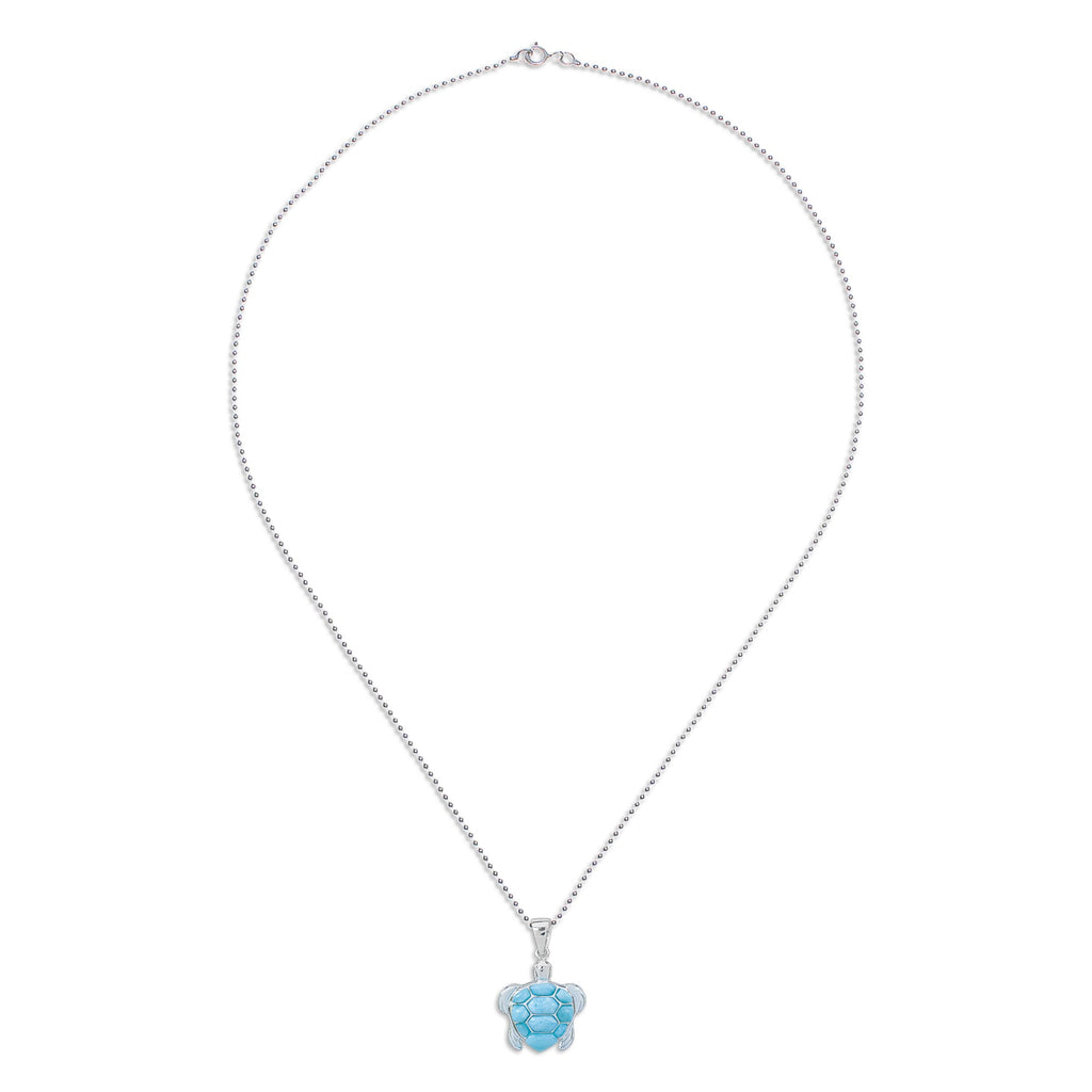 Larimar Sterling Silver Sea Turtle-Themed Pendant Necklace - Seaside Friend