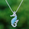 Larimar Cubic Zirconia Silver Seahorse Pendant Necklace - Seahorse Sparkle