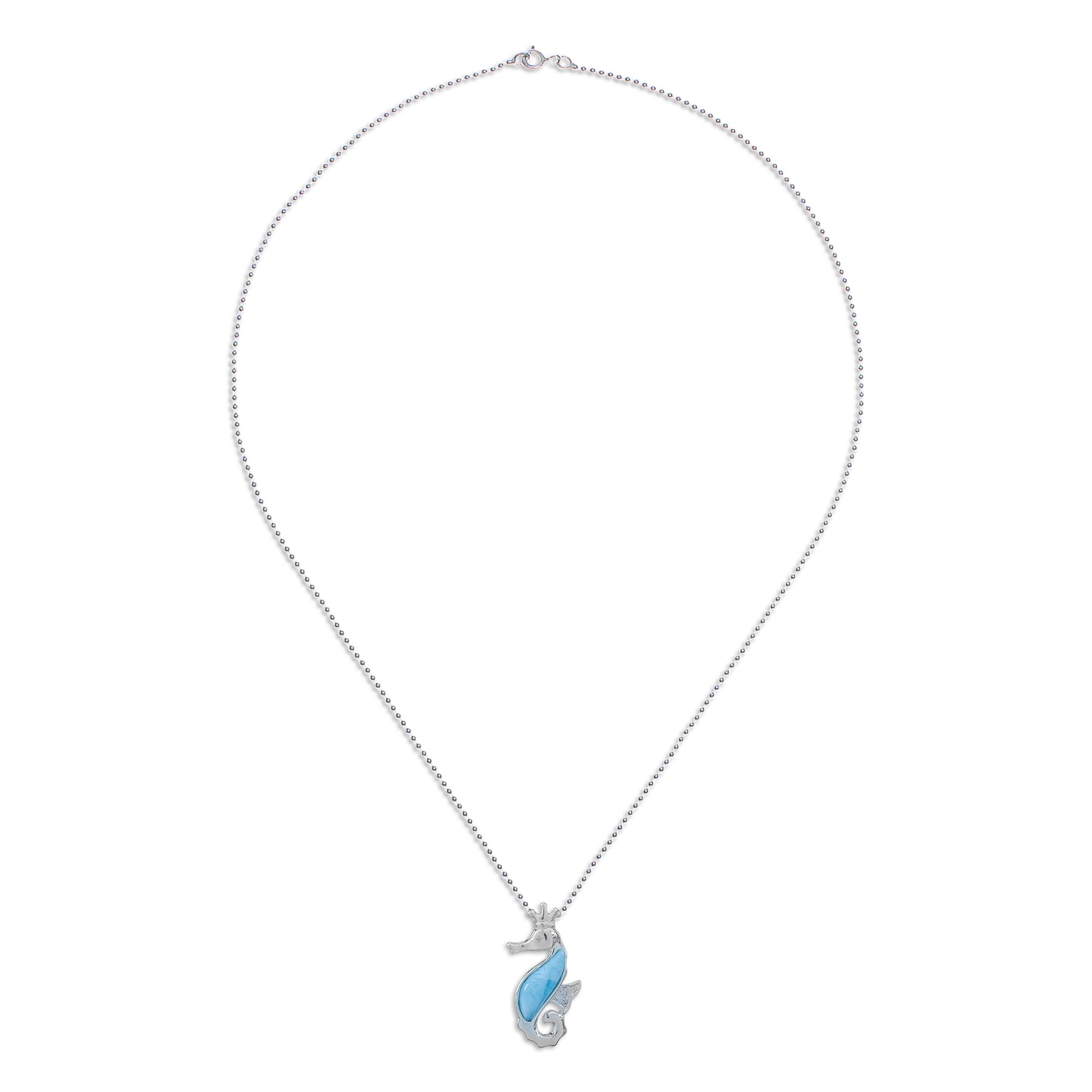 Larimar Cubic Zirconia Silver Seahorse Pendant Necklace - Seahorse Sparkle