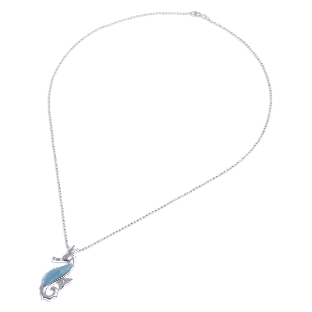 Larimar Cubic Zirconia Silver Seahorse Pendant Necklace - Seahorse Sparkle