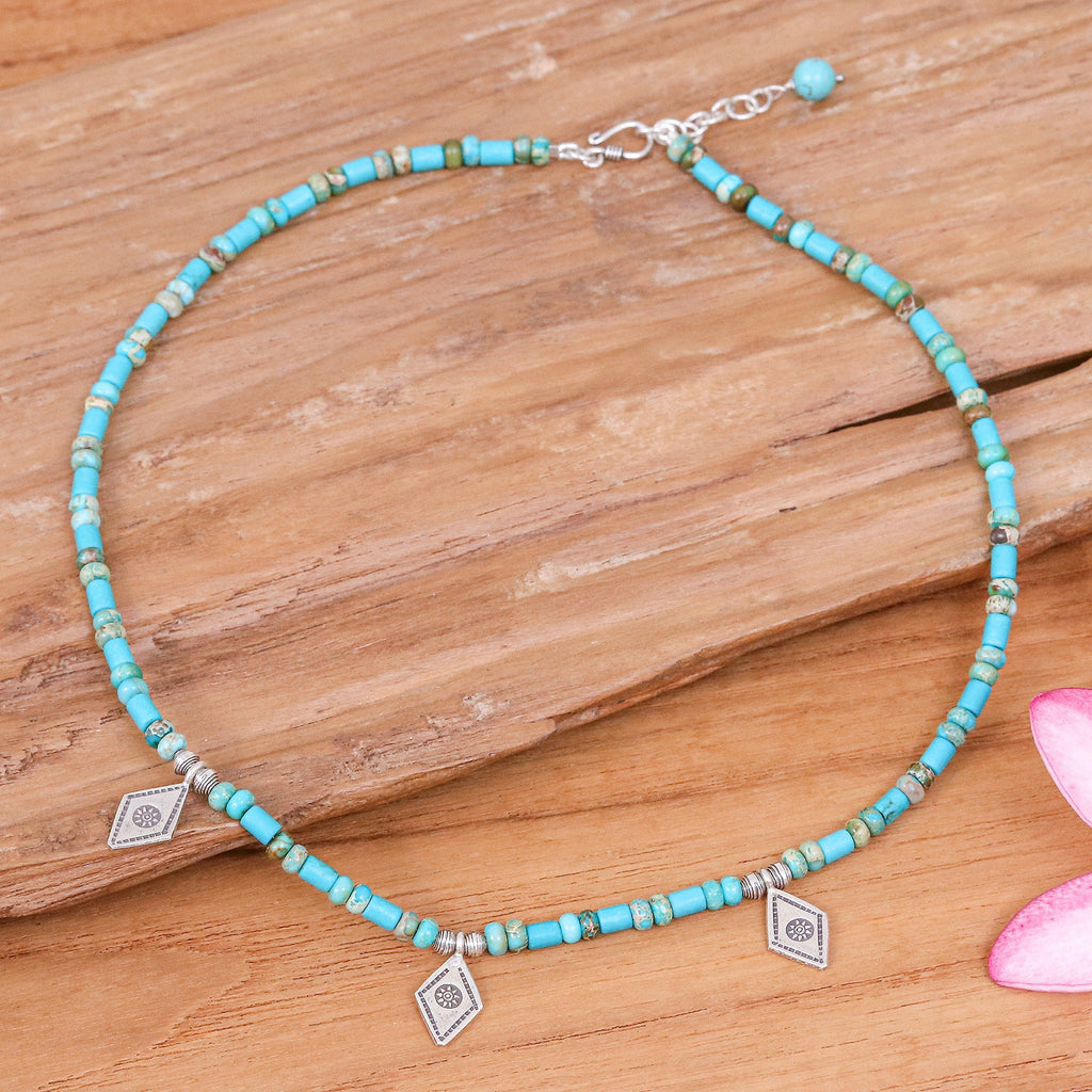 Recon Turquoise Beaded Necklace with Diamond-Shaped Charms - Lagoon Charms