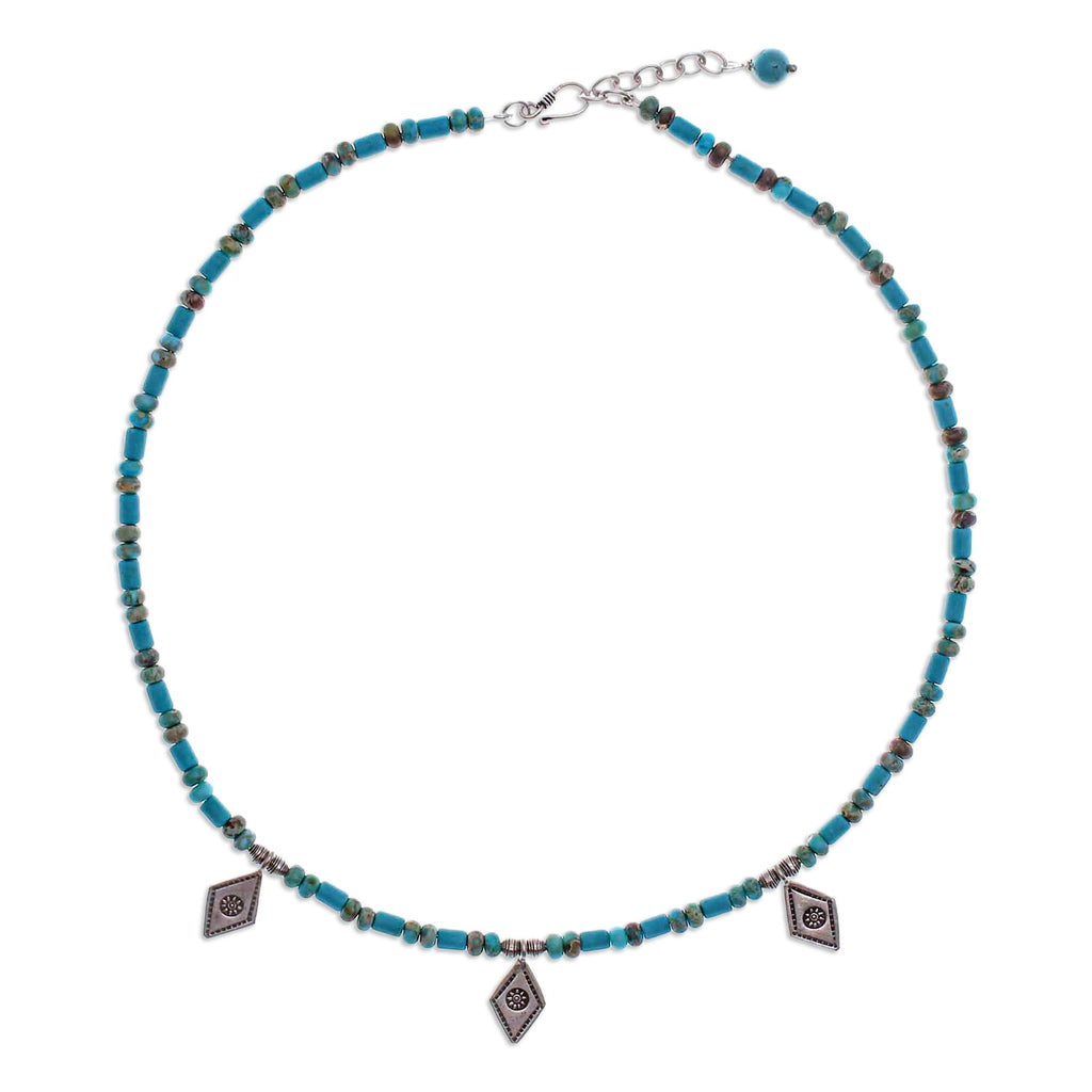 Recon Turquoise Beaded Necklace with Diamond-Shaped Charms - Lagoon Charms