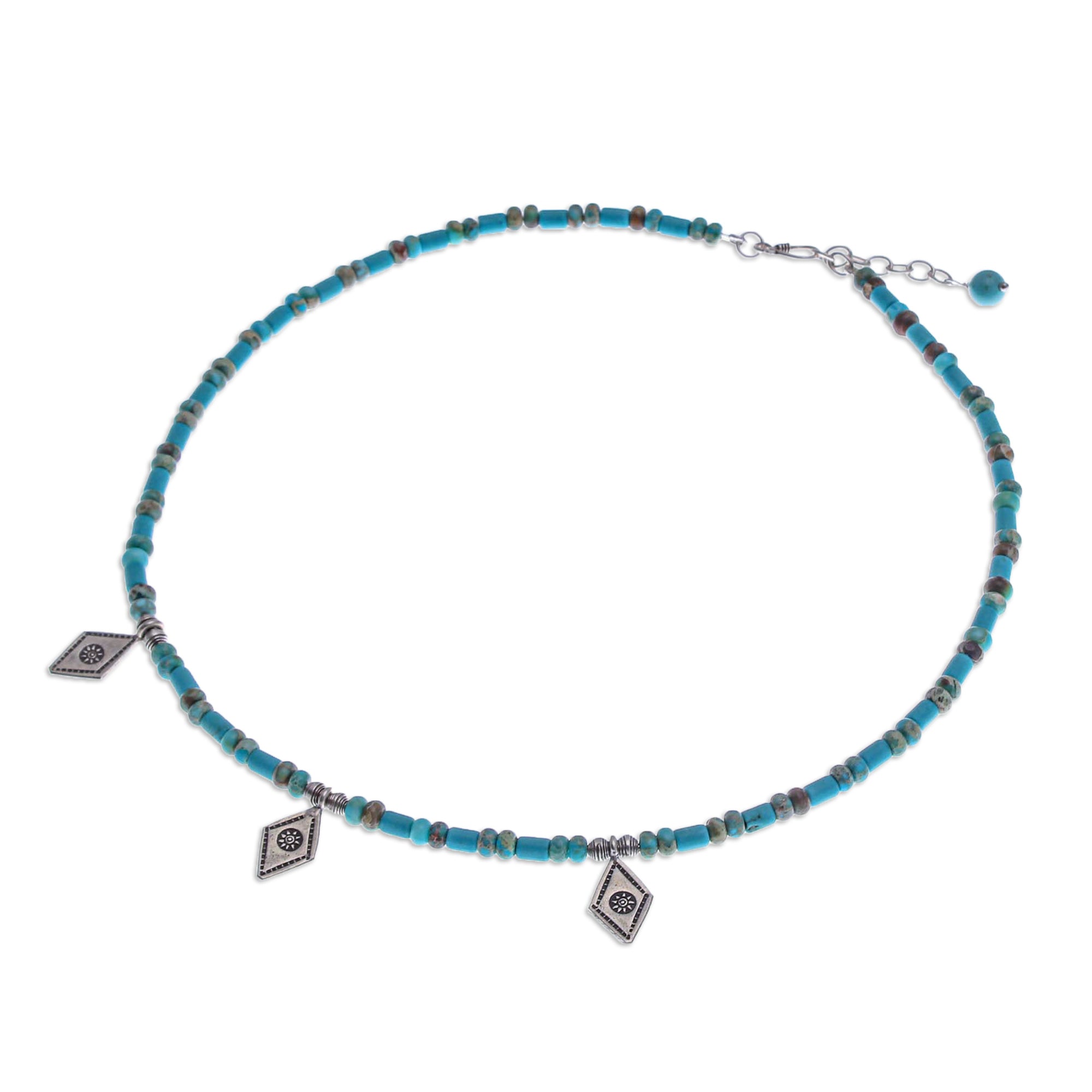 Recon Turquoise Beaded Necklace with Diamond-Shaped Charms - Lagoon Charms