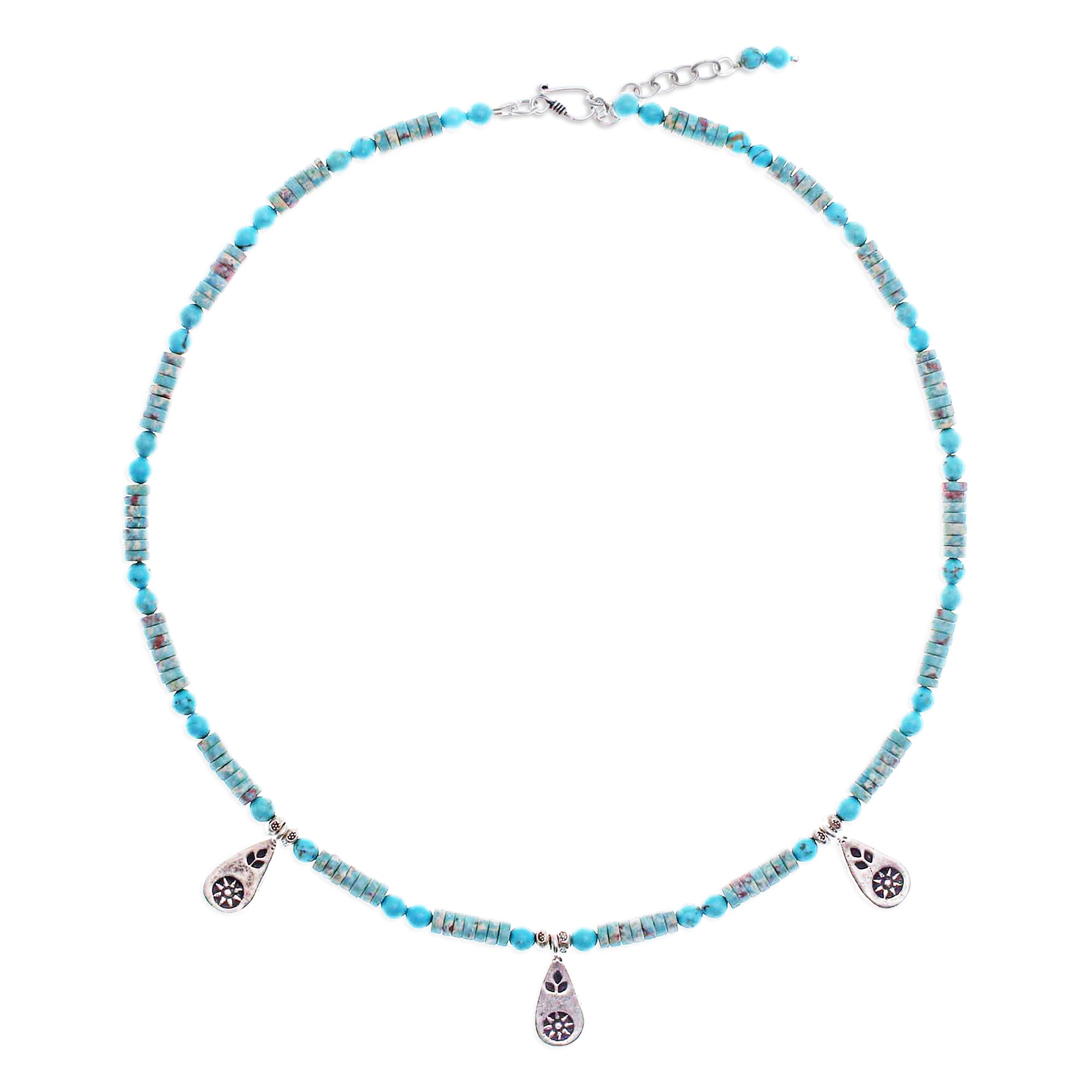 Recon Turquoise Beaded Necklace with Karen Silver Charms - Summer Charms
