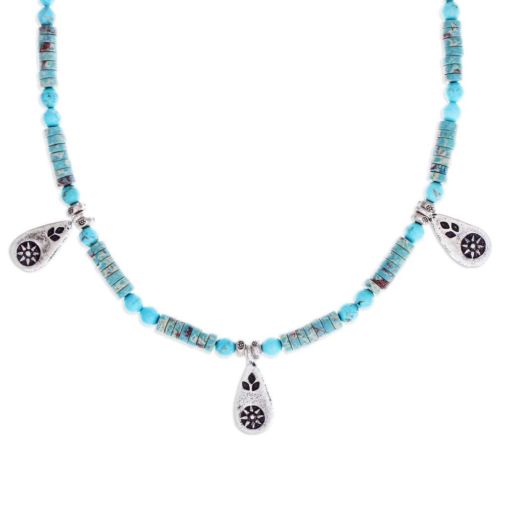 Recon Turquoise Beaded Necklace with Karen Silver Charms - Summer Charms
