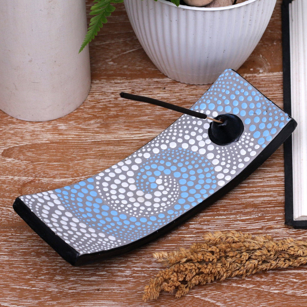 Ceramic Incense Holder Hand-painted in Indonesia - Mesmerizing Blue